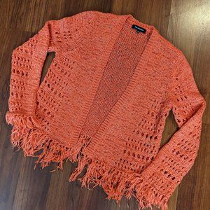 525 America Womens/Ladies size XS Gorgeous Coral/Salmon Fringe Sweater Cardigan